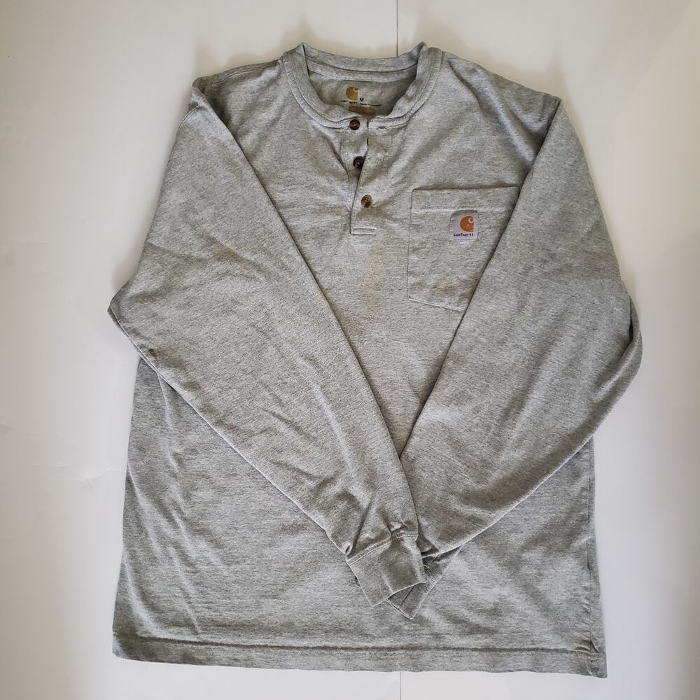 Carhartt Men's Original Fit Long Sleeve Pocket Henley Shirt in Gray Medium #D72C